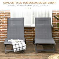 Outsunny Juego de 2 Tumbonas Reclinables de Jardín Sillas de Aluminio para Exteriores con Respaldo Ajustable de 5 Niveles y Ruedas para Playa Piscina 165x66x102 cm - details 3