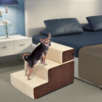 PawHut Escalera para Mascotas Perros Gatos de 3 Peldaños Desmontable y Funda Extraíble Portátil Carga 15 kg 54x40x39 cm Marrón y Beige - details 1
