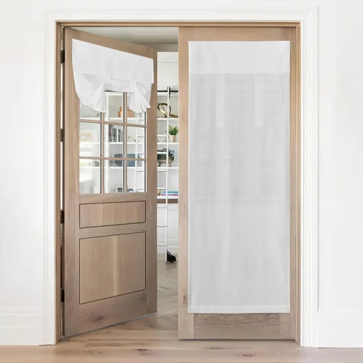 Cortina de puerta de mezcla de lino, cortina de puerta francesa de privacidad, cortina de puerta de ventana con filtro de luz para puerta de Patio, cortina para atar - 1