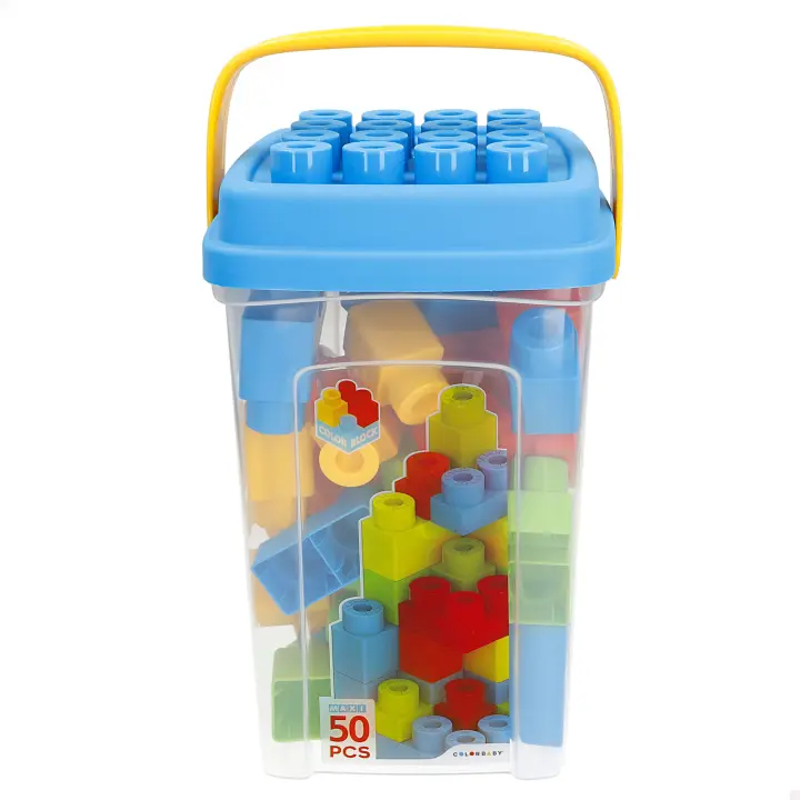 Color Block - Cubo con bloques de construcción para niños, 50 piezas grandes apilables, ladrillos de juguete, compatible con otras marcas, juego de construir, juguetes bebé, juega y construye, recomendado a partir de 18 meses - 1