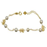 MINOPLATA Pulsera Trébol Plata Dorada con Perlas Niña Comunión - details 0