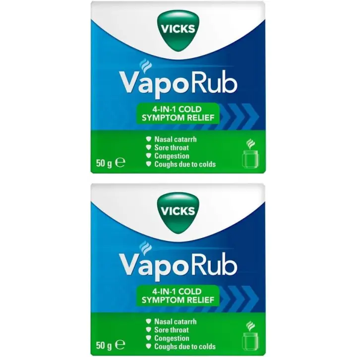 Vicks Vaporub 2 x 50 g Vapo Rub Adultos Niños Niños 2 años + Larga Duración 8 Horas Acción Ungüento - 1