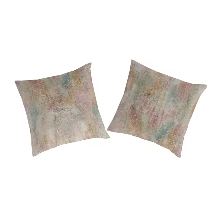 GUY LAROCHE - 2 fundas de almohada 100% algodón KHAURE beige/rosa/azul 65x65 cm - 1