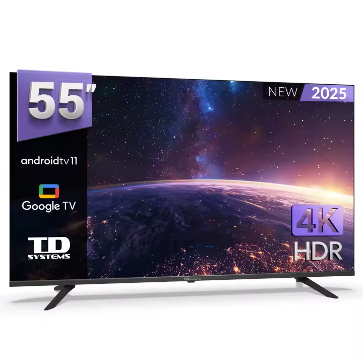 Smart TV 55 pulgadas 4K Hey Google Official Assistant con control por voz. Televisor Android 11 - TD Systems K55DLK20GLE - 1