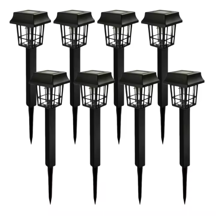 LILI HOME 🌸 Pack de 8 / 4 Lámparas Solares Estilo Japonés - Plástico Negro - 6.5 x 35 cm - Blanco - Su diseño minimalista y moderno crea una iluminación decorativa y ambiental, perfecta para senderos, patios o áreas verdes. Incluye estaca para clavar dir - 1