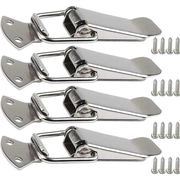 Allecto - RVS Spanningsluiting - 4 stuks - Veerbelast - Zilver - Gereedschapskist - Kist clamp dop lock - Tuimelvergrendeling - Roestvrijstalen lade - Geschikt voor kast - 1