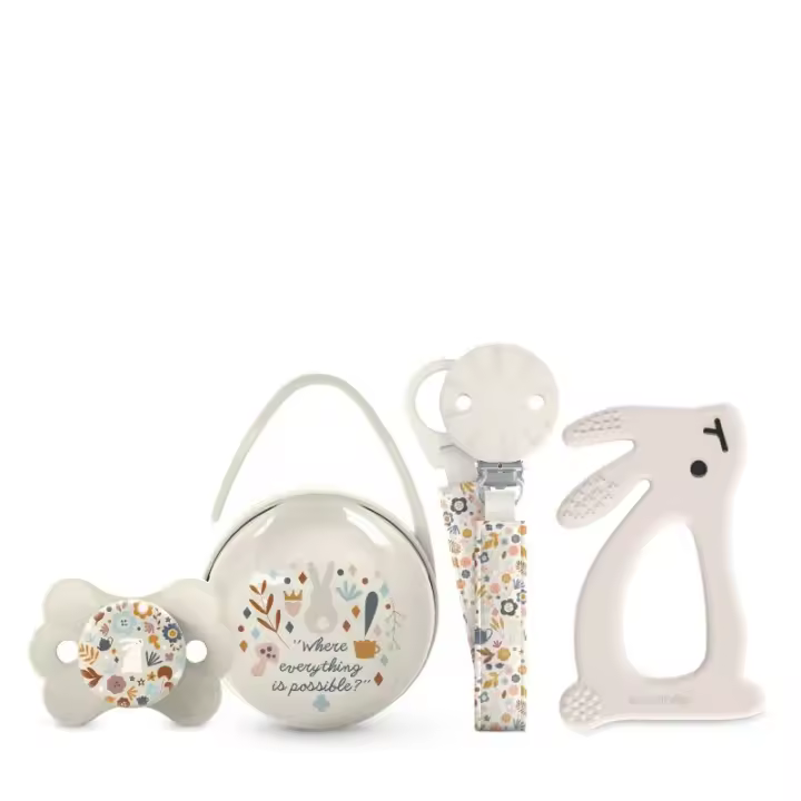 Suavinex set de regalo Wonderland chupete, pinza chupete, cajita chupete y mordedor. Color beige - 1