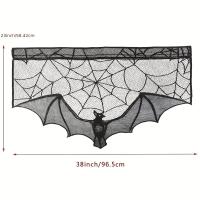Cortinas De Tela Gótica Con Tema De Halloween 23x36 Pulgadas Diseño Encantador De Encaje Negro Con Murciélagos Y Redes De Araña - details 2