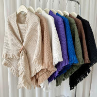 Cayado De Cuero Marrón Para Mujer Estilo Coreano Moda De Invierno Con Lazo Triangular Mantón Tejido Cálido Para Otoño Y Invierno - details 0