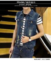 Chaqueta De Jean Sin Mangas Para Hombre 2023 Primavera Azul Negro Estilo Vaquero Chaqueta De Denim Vestido De Cintura Vest - details 5