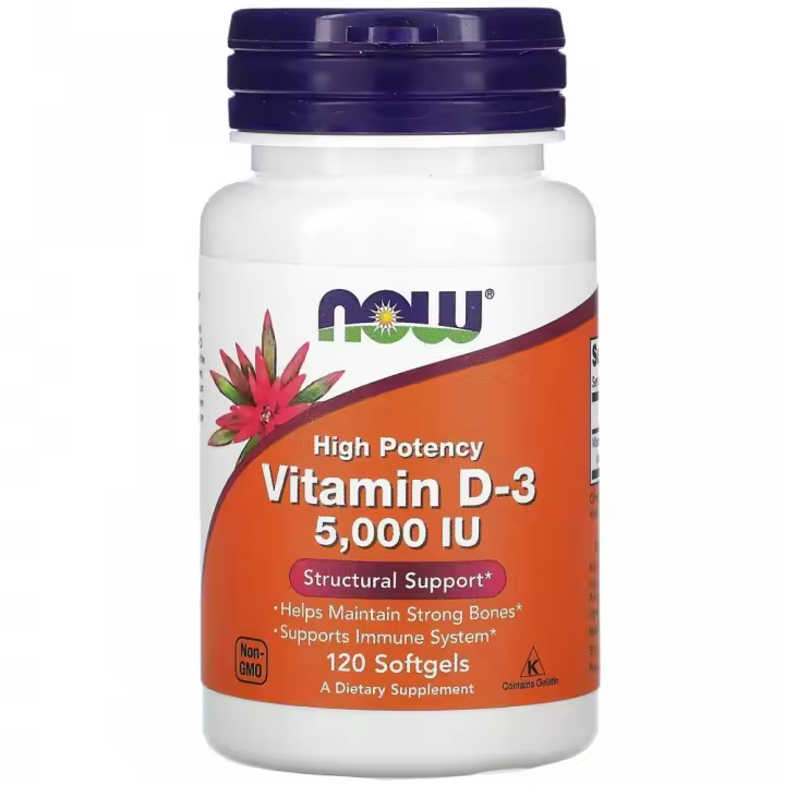 Vitamina D3 125mcg (5000 UI) en perlas de Now Foods - 1