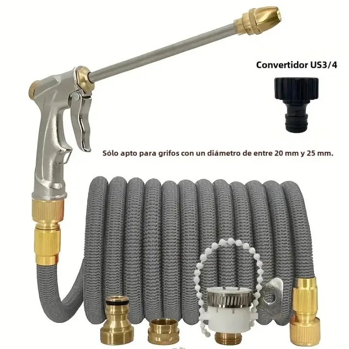 Bomba De Jardín Expansible Doble Conector Metálico Alta Presión PVC Rollo De Agua Mágica Para Riego De Jardín Limpieza De Coches - 1