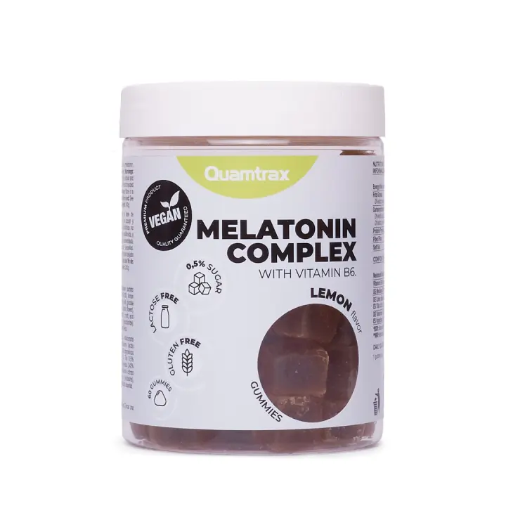 Melatonina Complex 60 gominolas, 45mg de melatonina, extractos de melisa, tila y valeriana, vegano, sin gluten, sin lactosa. QUAMTRAX - 1