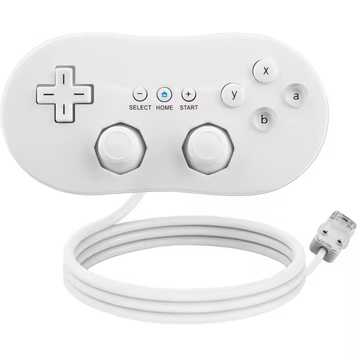 Mando clásico con cable y joystick para Nintendo Wii, color blanco - 1
