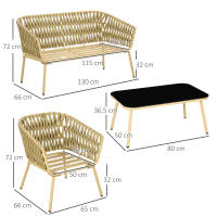 4 piezas Juego de muebles de Jardín de rata Juego de muebles Con 1 Mesa de café 2 sofás 1 sofá 2 plazas Juego de Jardín con almohadas Kaki para Terraza y Jardín - details 5