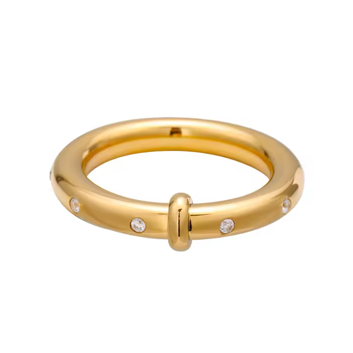 Anillo Compacto Clásico De 18K Dorado Y Acero Inoxidable Para Hombres Anillo Adhesivo Con Diamantes Resistente Al Agua Joyería De Alta Calidad - 1