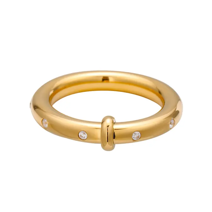 Anillo Compacto Clásico De 18K Dorado Y Acero Inoxidable Para Hombres Anillo Adhesivo Con Diamantes Resistente Al Agua Joyería De Alta Calidad - 1