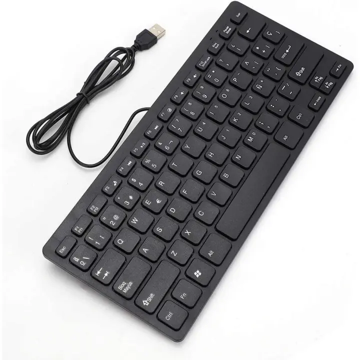 BIT Teclado español con Cable Ultrafino, Blanco o Negro con Conexión USB de 78 Teclas, Plug and Play, Robusto y silencioso Teclado portátil para Juegos de Oficina - 1