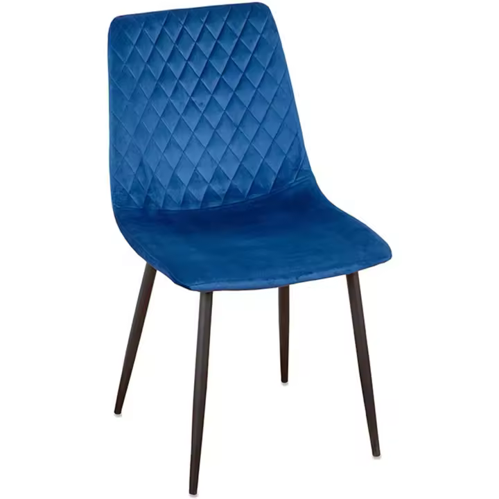 Silla de Comedor Terciopelo Azul con Rombos Pequeños y Patas de Metal Negras - 1