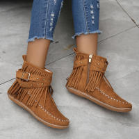 Botines De Otoño Para Mujer Zapatos Planos Botas De Tobillo Retro En Cuero Suelto Con Borlas Punta Redonda Suave Casual - details 24