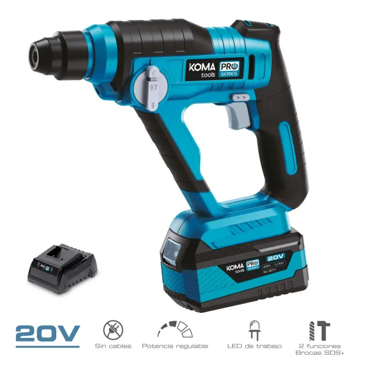 Koma Tools - Martillo Perforador 20V - Taladro y Percutor con Batería y Cargador - Diseño Ergonómico Compacto - 1