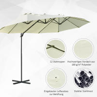 Sombrilla Doble Sombrilla voladiza Sombrilla Doble con manivela Sombrilla de Jardín ajustable Sombrilla retrácthil Metal Cream Blanco 440x270x250 cm - details 4