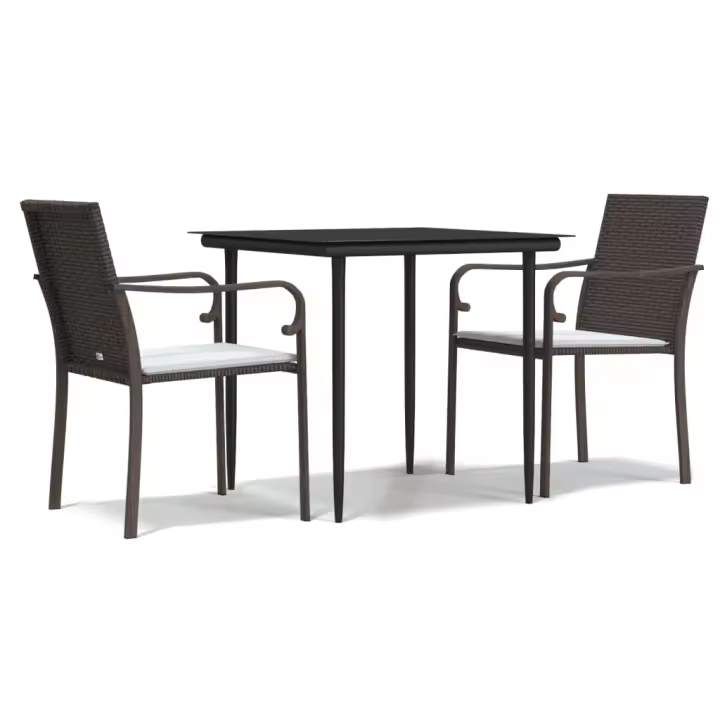 vidaXL Juego comedor jardín 3 piezas y cojines ratán sintético y acero - 1