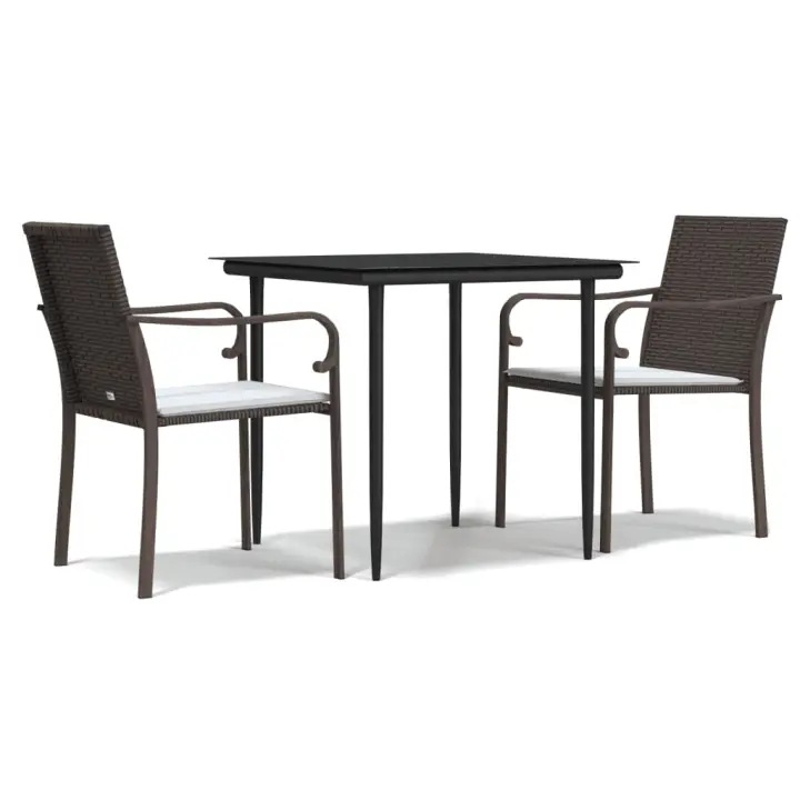 vidaXL Juego comedor jardín 3 piezas y cojines ratán sintético y acero - 1