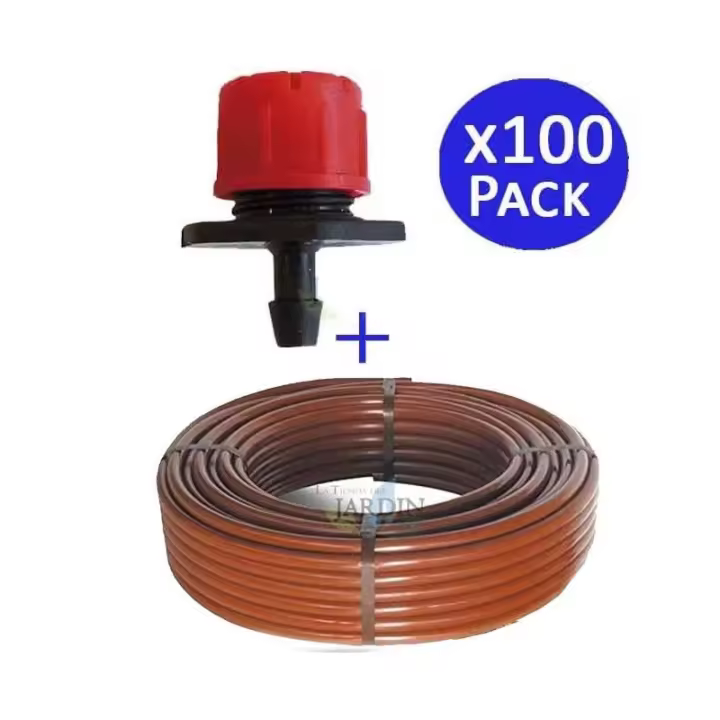 SUINGA Tubería riego por goteo 16mm 50 metros | 100 Goteros regulables 0 a 70 litros/hora | Tubo riego por goteo marrón - 1