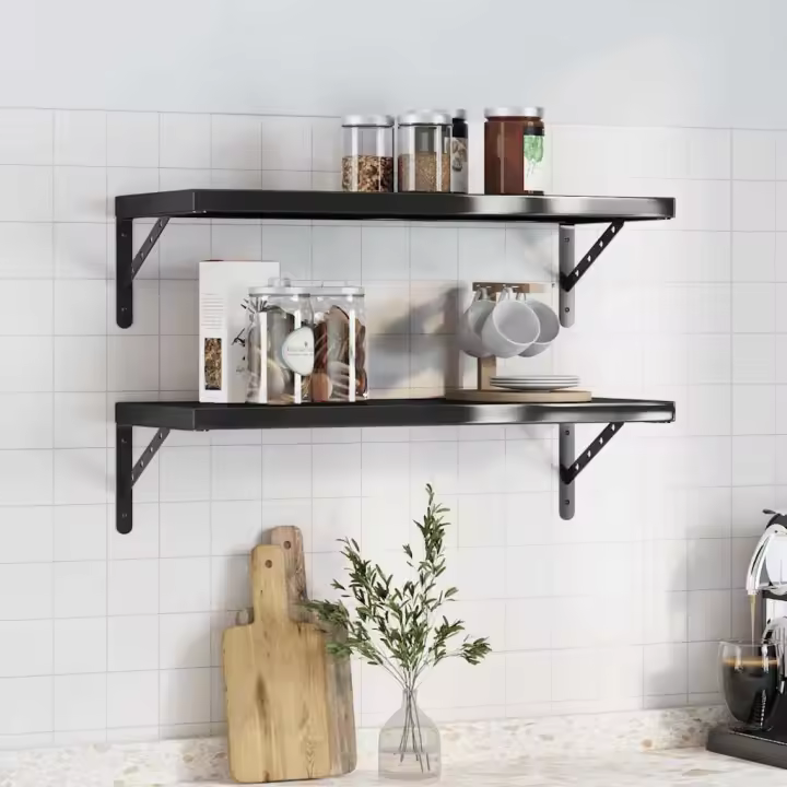 Estantes de pared 2 uds acero inoxidable negro 75x30x3 cm - 1