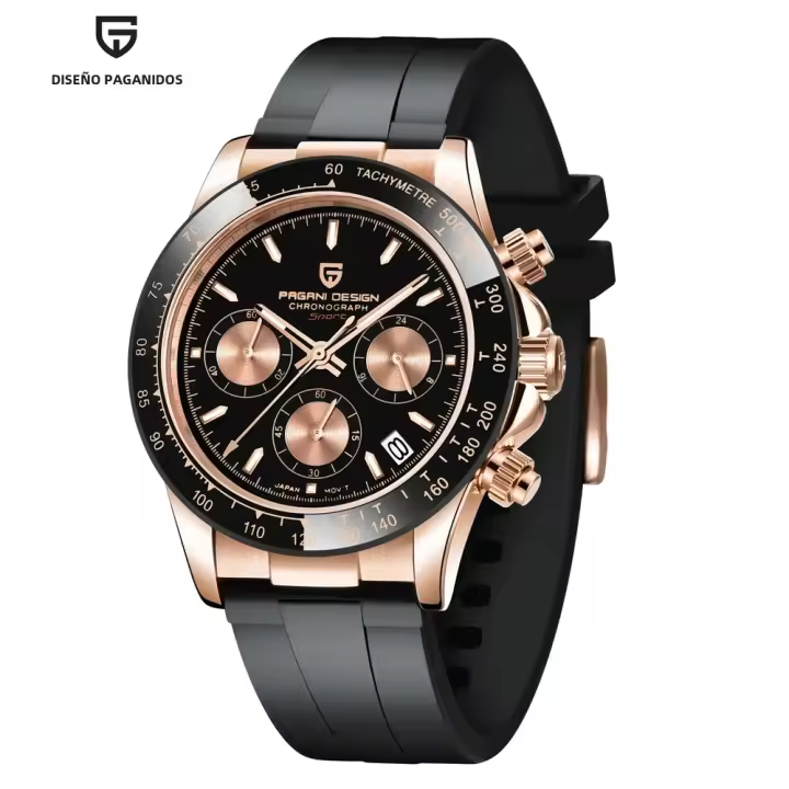 Reloj De Cuarzo Para Hombre PAGANI DESIGN Con Cristal De Zafiro Auto Fecha Cronógrafo Resistente Al Agua Acero Inoxidable Lujo - 1