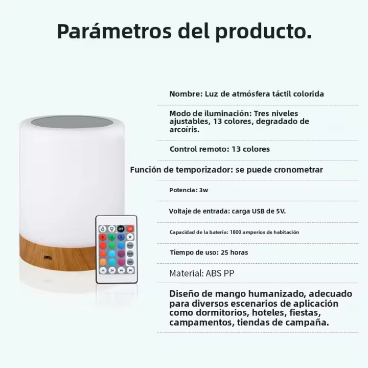 Lámpara De Mesa LED Recargable USB Luz Nocturna RGB 13 Colores Con Control Remoto Y Botón Táctil Para Decoración De Habitación Y Escritorio - 1