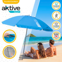 Aktive - Sombrilla playa antiviento.180 cm, 200 cm o 220 cm, Max Air, azul, forma octogonal, poliéster con protección UV50 y revestimiento plateado, 8 varillas fibra de vidrio, mástil inclinable Ø28/32 mm, incluye funda con asa, con ventilación superior - details 2