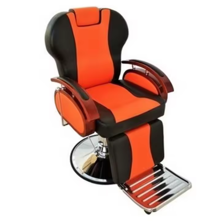 Silla Ergonómica APOLO para Barberías, Peluquerías y Salones - Color Negro/Naranja - Altura Ajustable, Giratoria y Cómoda - 1