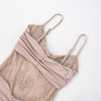 CUTENOVA Camisola Elegante Para Mujer De Color Sólido Con Espalda Descubierta Y Volante Lace Translúcido Vestido Largo De Fiesta - details 7