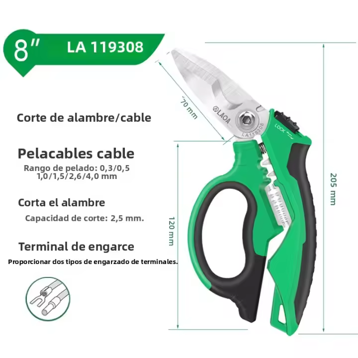 Tijeras Eléctricas LAOA De 8 Pulgadas Con Cuchillas Curvas Y Resorte Ajustable Para Cortar Cable Y Destornillar Herramientas Multifuncionales De Acero Inoxidable Y Plástico - 1