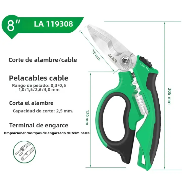 Tijeras Eléctricas LAOA De 8 Pulgadas Con Cuchillas Curvas Y Resorte Ajustable Para Cortar Cable Y Destornillar Herramientas Multifuncionales De Acero Inoxidable Y Plástico - 1