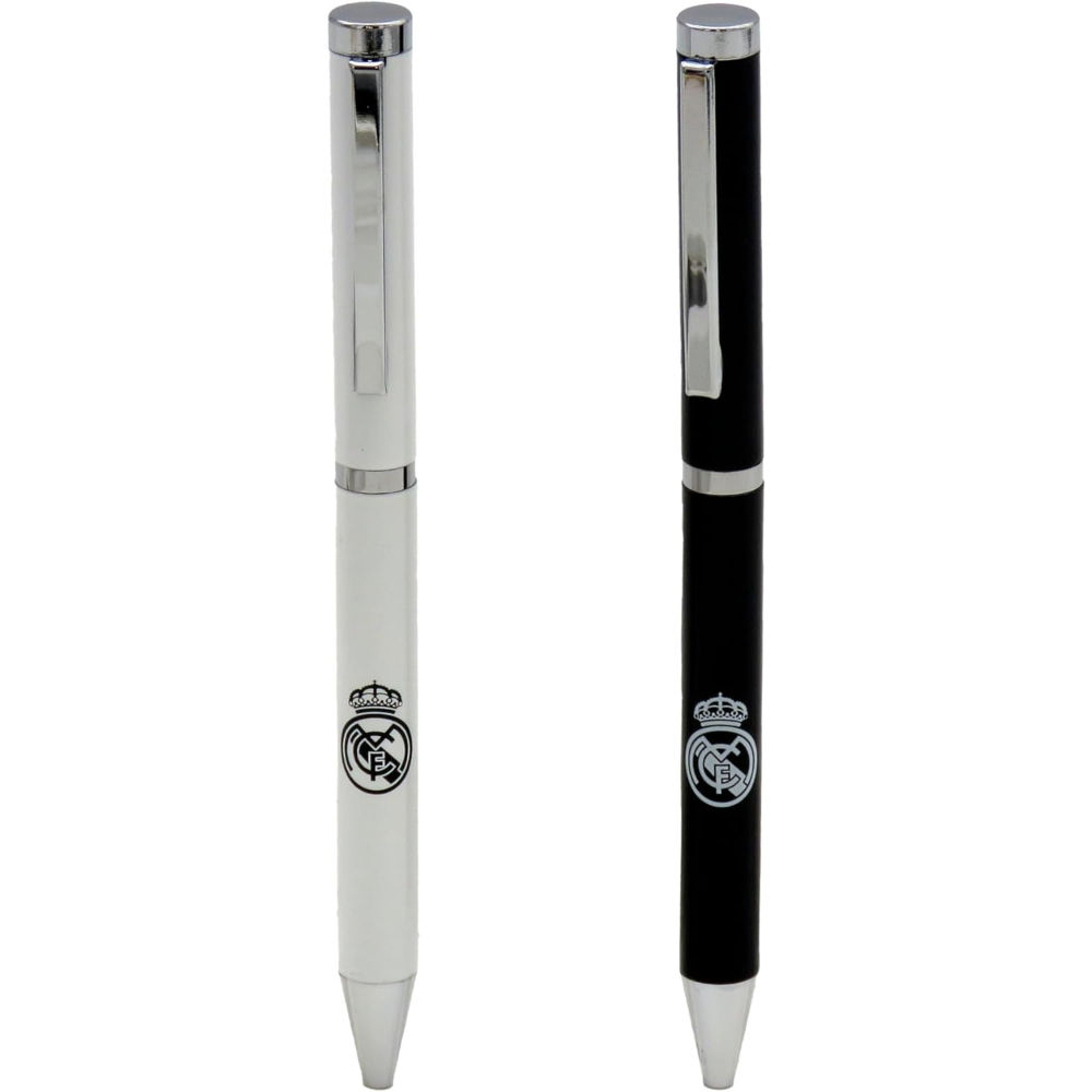 Set 2 Bolígrafos Metálicos Real Madrid Blanco y Negro 78125