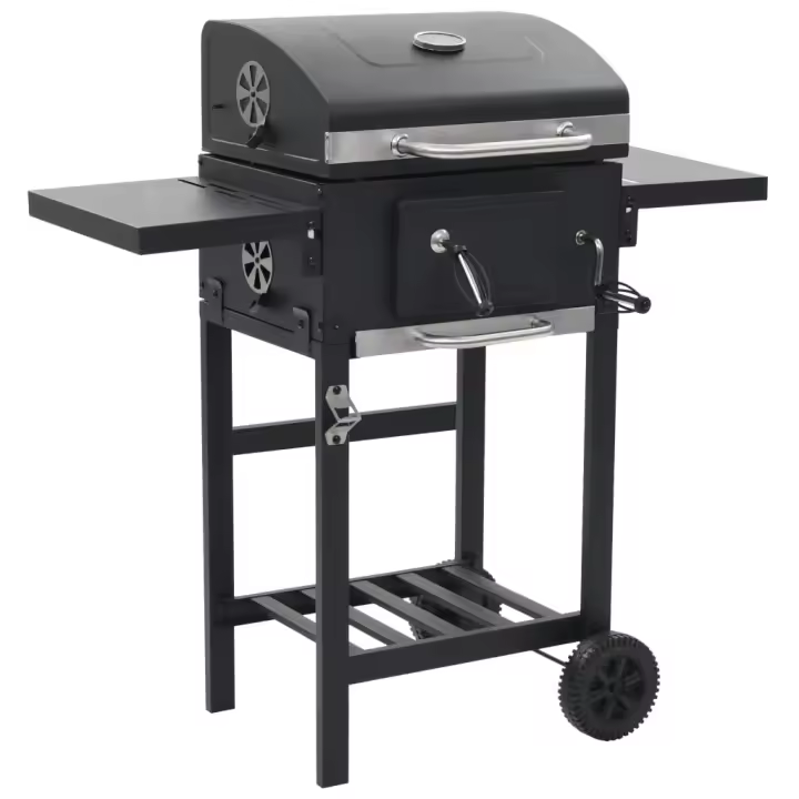 vidaXL Barbacoa de carbón con estante inferior negra - 1
