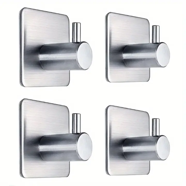 4Pcs Gancho De Pared Adhesivo De Acero Inoxidable Resistente Al Agua Para Baño Y Dormitorio Montaje Fácil En La Pared - 1