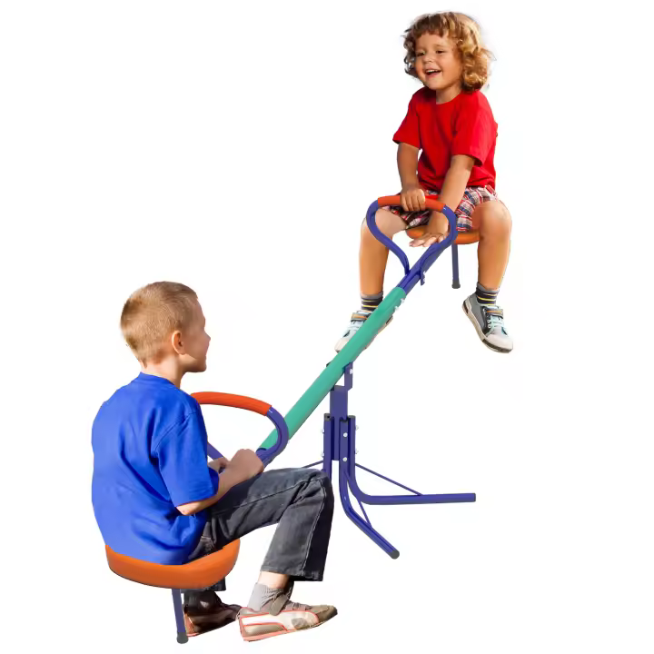 Outsunny Balancín para Niños Carga 90 kg Sube y Baja Infantil Giratorio 360° con Barra con Longitud Ajustable Poste Amortiguador Asa Suave Asiento Cómodo y Base de Acero para Patio Jardín Multicolor - 1
