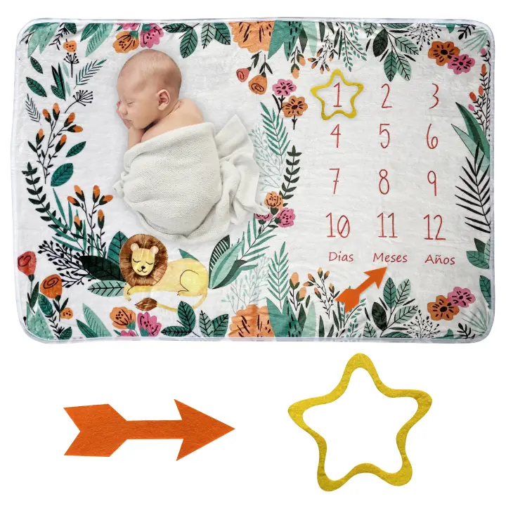 Manta Meses Bebé de Hitos Mensuales, Manta para Foto Personalizada Bebé Recién Nacido Unisex, Alfombra Bebé Regalos Originales Personalizados. Incluye Marco para Fotos. 100x65 Cm - 1