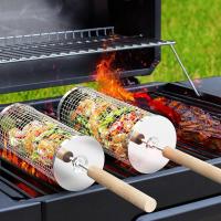 Juego de Cestas para Parrilla Anidadas, Mango de Madera Extraíble, Acero Inoxidable 304, Accesorios Barbacoa para Verduras y Camarones, Parrilla Barbacoa para Camping, Regalo Hombre Padre（45.5×10＋42.5×9cm） - details 6