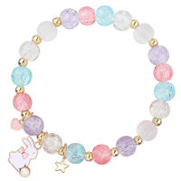 Pulsera de Cuentas Agrietadas en Púrpura y Rosa - Regalo de Pascua para Adolescentes con Detalles de Conejo y Cuentas Doradas - details 1