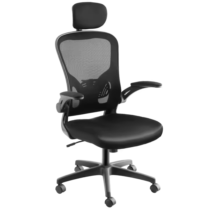 TECTAKE - Silla Oficina Giratoria 360°, Silla Ergonomica Escritorio con Reposacabezas Ajustable, Apoyo Lumbar, Altura del Asiento y Reposabrazos Regulables, Malla Transpirable,Silla Escritorio - Negro - 1