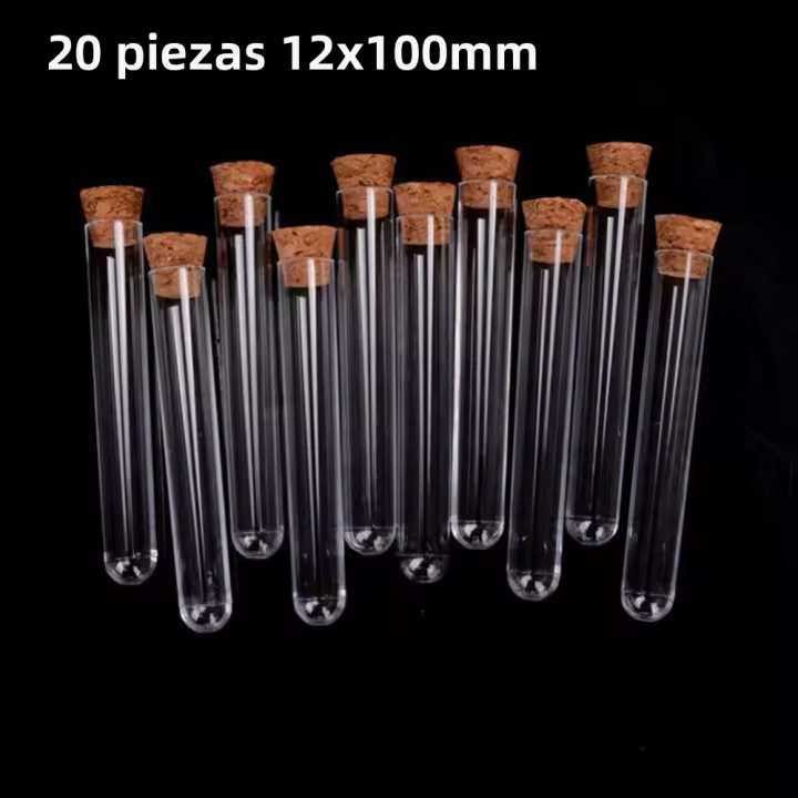 20Pcs Tubos De Prueba De Plástico Transparente De 12x100mm Con Tapas De Madera Para Laboratorio Escolar Suministros De Bodas Regalo - 1