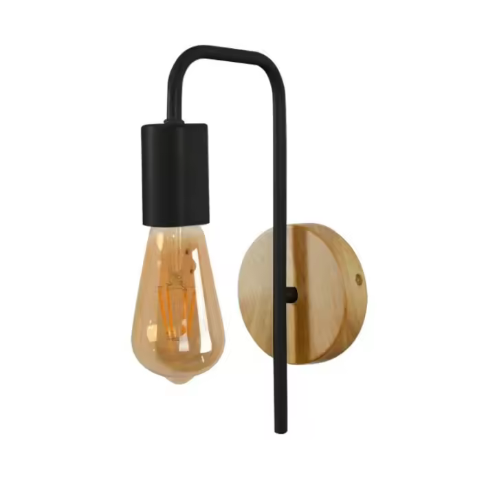 ALPINALUZ Lámparas de Pared de Metal con Base de Madera y Elegante Acabado Negro - 1