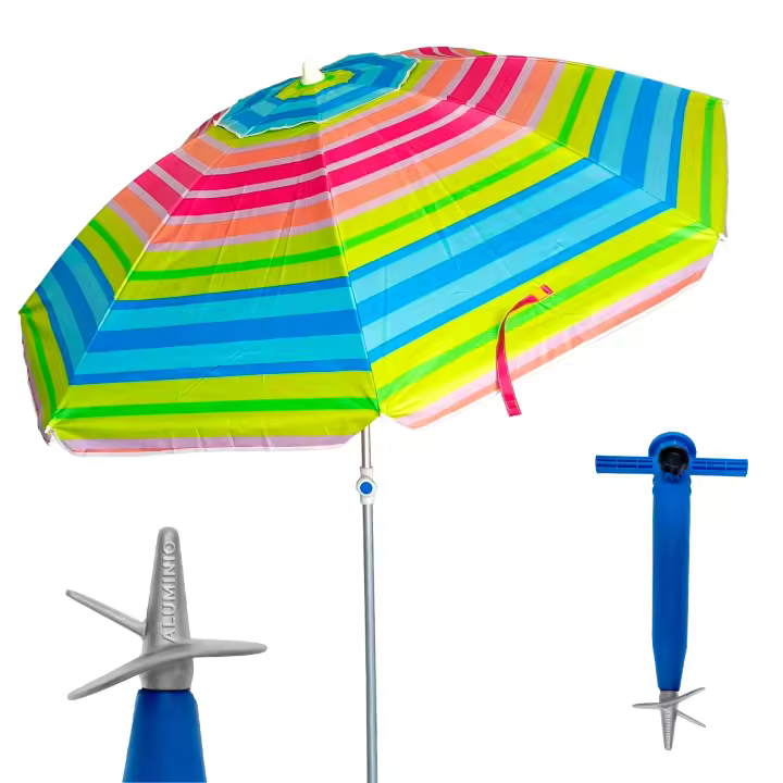 Pincho Sombrilla Playa Grande Ø200 Cm Antiviento Protección UV 50 - 1