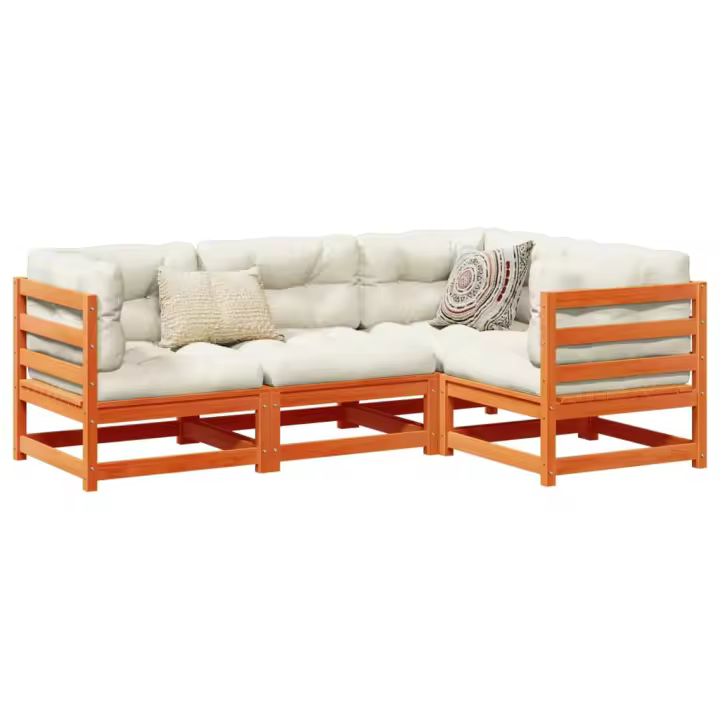 vidaXL Juego de sofás de jardín 4 pzas madera maciza pino marrón cera - 1