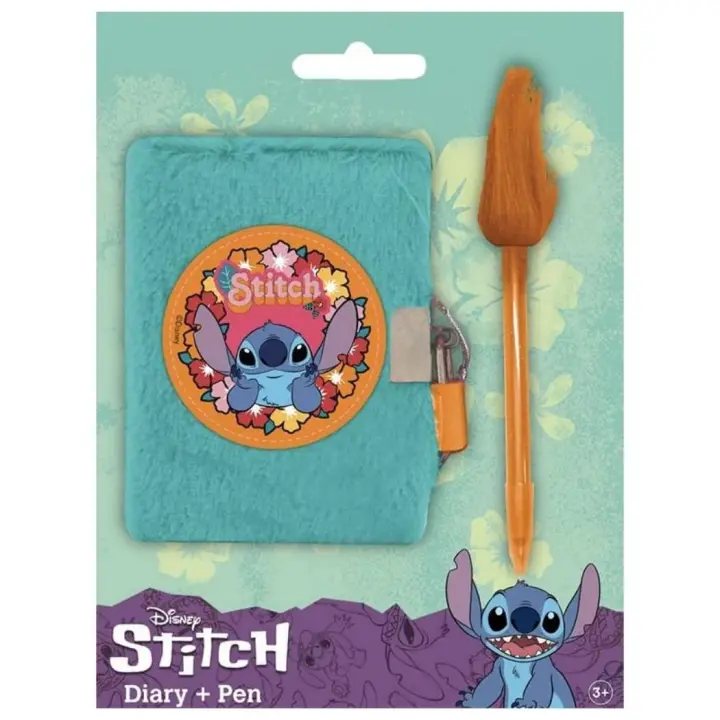 Mini  Diario Con Candado 10x8x2 más Bolígrafo con Pompón Stitch - 1